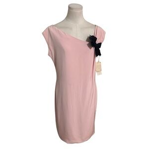 OSCAR DE LA RENTA 100% Silk Elegant Pink Dress Black Bow 10 8 Party Vintage Mini